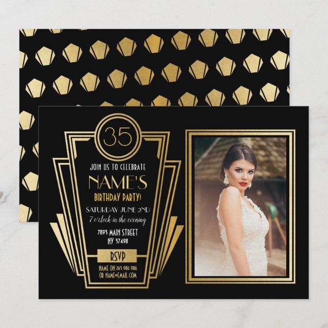 invitation photo Art déco des années 1920 Gatsby (Devant / Derrière)