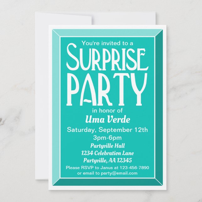 Invitation Photo Art Déco turquoise Anniversaire Surprise Par (Devant)