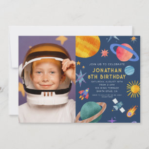 Invitation Photo Astronaut Planètes Space Boy Anniversaire