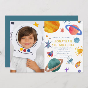 Invitation Photo Astronaute Planètes Espace Garçon Anniversai