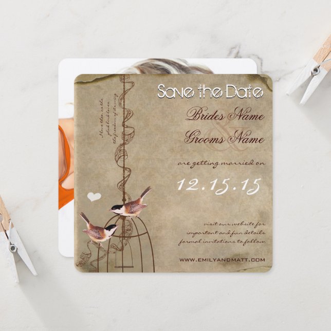 Invitation Photo au dos de la cage à oiseaux pour annoncer la (Devant/Arrière en situation)