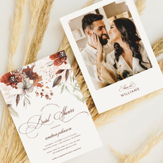 Invitation Photo Automne Floral Automne Calligraphie Fête des (Créateur téléchargé)