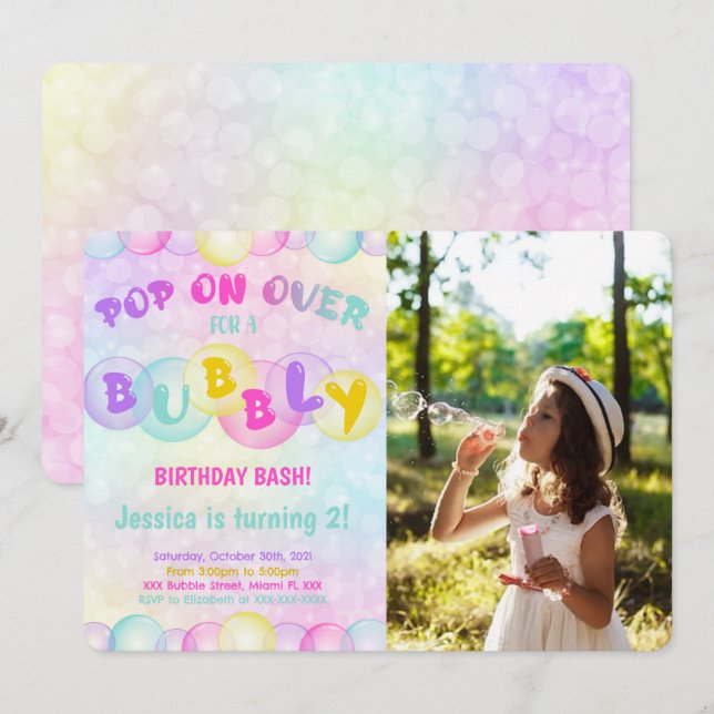 Invitation photo avec bulles (Devant / Derrière)
