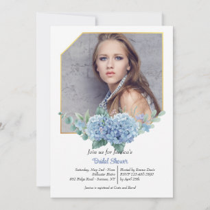 Invitation photo avec cadre Hydrangea bleu