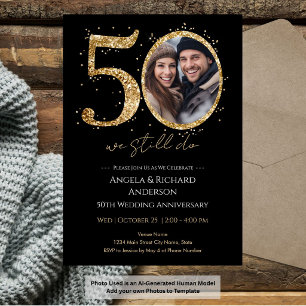 Invitation Photo avec paillettes dorées pour 50e anniversaire