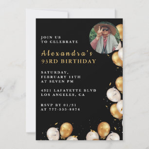 Invitation Photo Ballon Noir Or 93e anniversaire