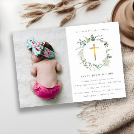 Invitation Photo Baptême Botanique De Croix D'Eucalyptus