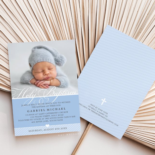 Invitation PHOTO BAPTISM fantaisie florissante calligraphie g (Créateur téléchargé)
