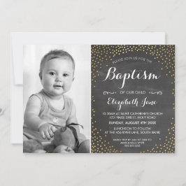 Invitation PHOTO BAPTISM jolie mini confetti en or