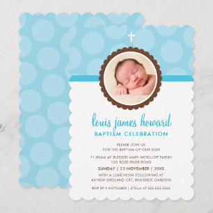 Invitation PHOTO BAPTISM pois moderne motif bleu garçon