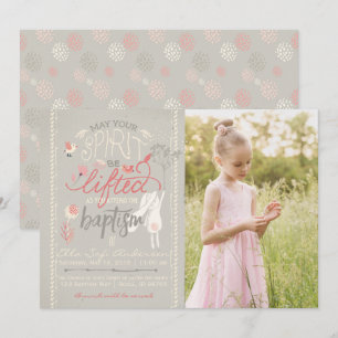 INVITATION PHOTO BAPTISME LDS   Typographie floral