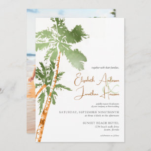 Invitation Photo Beach Palm Trees Destination Mariage Script