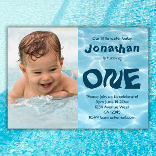 Invitation Photo bébé eau personnalisée 1er anniversaire fête