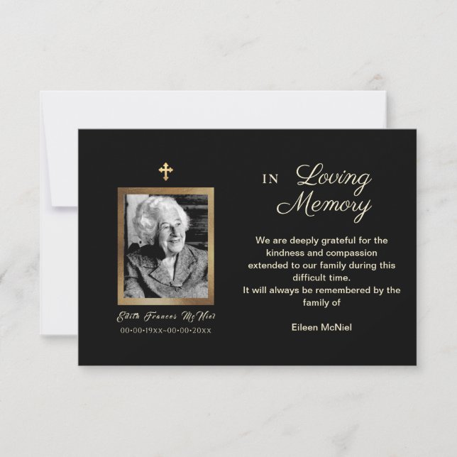 Invitation Photo Bereavement Merci, après les funérailles (Devant)