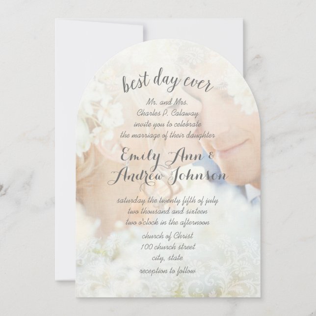 Invitation Photo Best Day Ever Damask Mariage de police de ch (Dos)