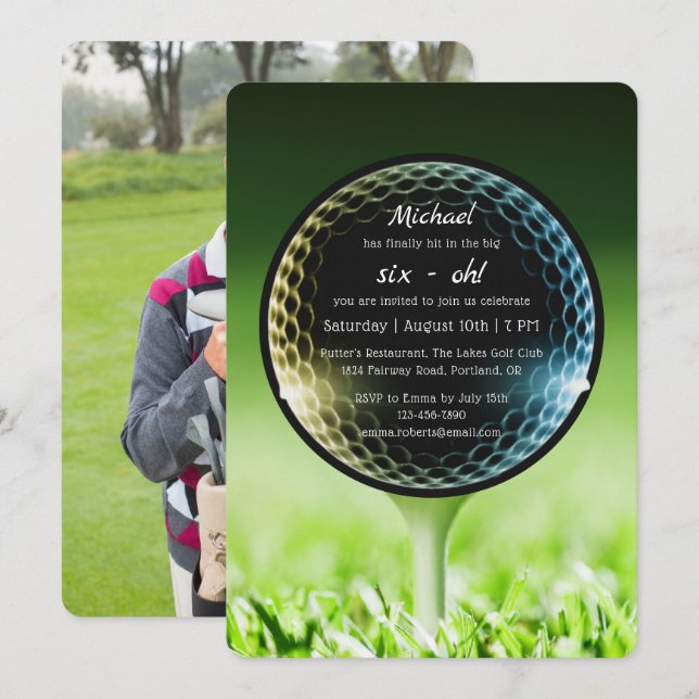 Invitation Photo Big Six-Oh Golf 60e anniversaire de la fête (Devant / Derrière)