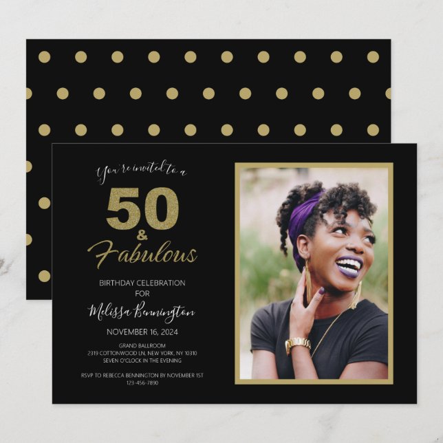 Invitation Photo Black 50 et Fabuleux 50e anniversaire de la  (Devant / Derrière)