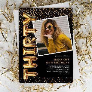 Invitation Photo Black and Gold 30th Birthday