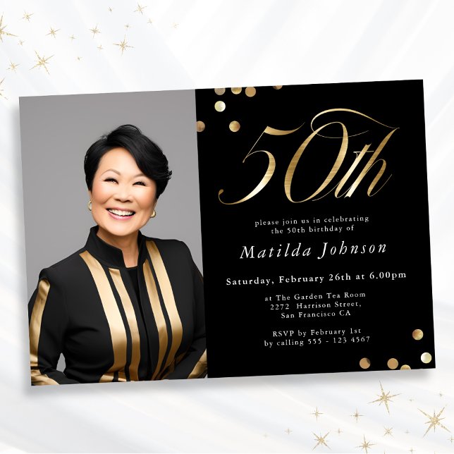Invitation Photo Black and Gold 50th Birthday (Mockup View)