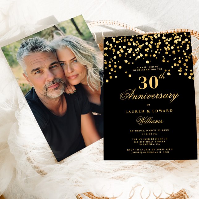 Invitation Photo Black & Gold 30e anniversaire de Mariage (Créateur téléchargé)