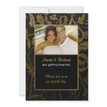 Invitation photo Black & Gold Damask