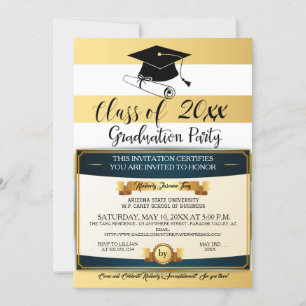 Invitation Photo Black Gold White Diplôme d'études supérieure