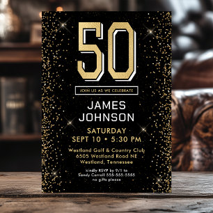 Invitation Photo Black moderne 50th Birthday