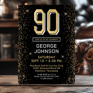 Invitation Photo Black moderne 90th Birthday