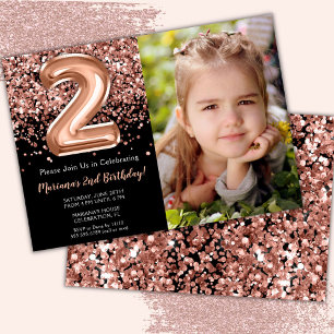 Invitation Photo Black Rose Gold Parties scintillant 2e anniv