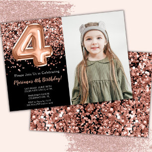 Invitation Photo Black Rose Gold Parties scintillant 4e anniv