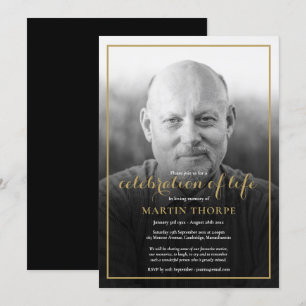 Invitation Photo Black White Celebration of Life Funeral