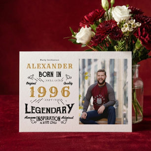Invitation Photo Blanc & Or 30e Anniversaire Légende 1996