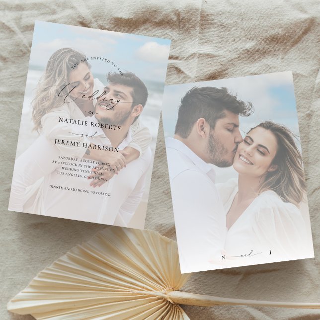 Invitation Photo blanche superposition 2 images ombrées Maria (Créateur téléchargé)