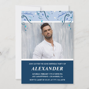 Invitation Photo bleu marine moderne homme 42e anniversaire 