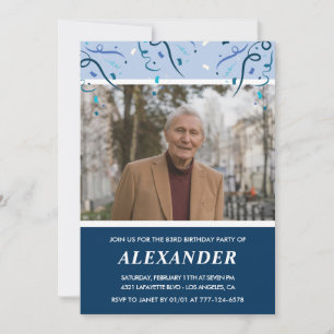 Invitation Photo bleu marine moderne homme 83e anniversaire