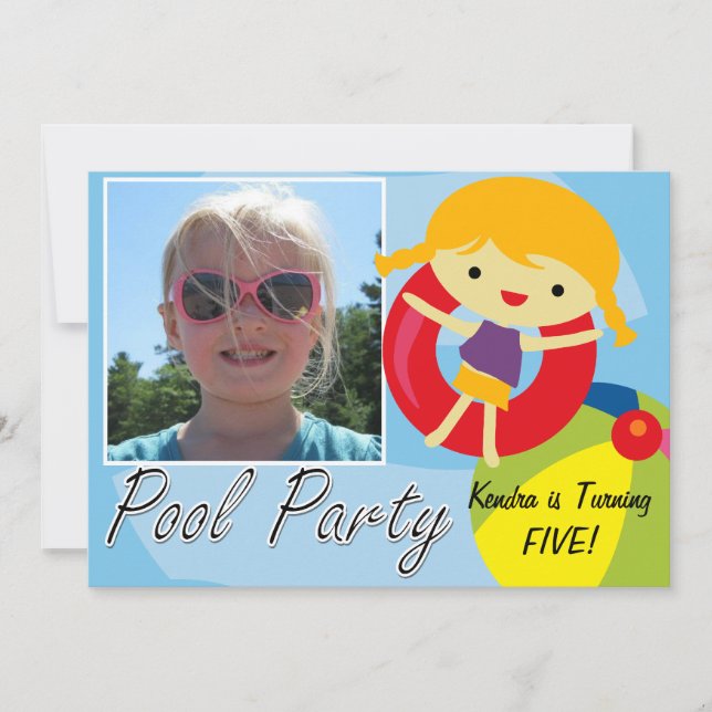 Invitation Photo Blond Fille Piscine Fête Naissance (Devant)