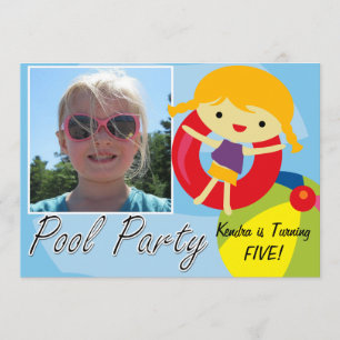 Invitation Photo Blond Fille Piscine Fête Naissance