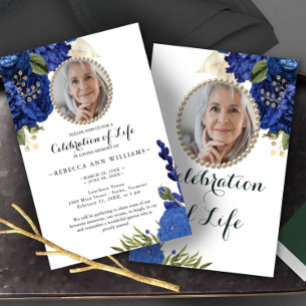 Invitation Photo Blue Floral Budget Célébration de la vie