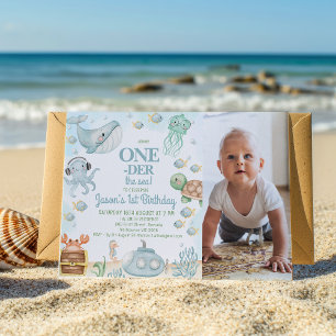 Invitation Photo Blue Grey Oneder The Sea Boys 1er anniversai