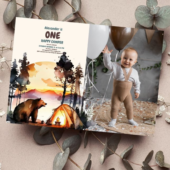 Invitation Photo Boho One Happy Camper 1st Birthday Party (Créateur téléchargé)