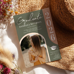 Invitation Photo bold 2023 arch green pink graduation