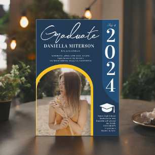 Invitation Photo bold 2024 arche bleu foncé graduation