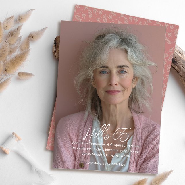 Invitation Photo botanique florale de Pretty Mauve 65e annive (Créateur téléchargé)