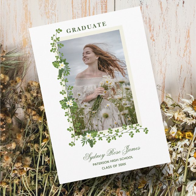 Invitation Photo Branches tropicales & Fleurs blanches Diplôm (Créateur téléchargé)