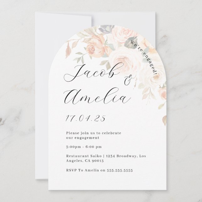 Invitation Photo Brûlé Orange Floral Arch Party (Devant)