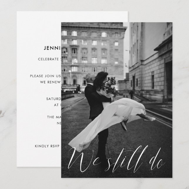 Invitation Photo Calligraphie Moderne Nous Continuons À Vow R (Devant / Derrière)