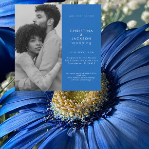 Invitation Photo carré bleu saphir Mariage