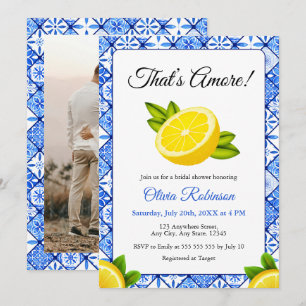 Invitation Photo Carreau Bleu Italien That's Amore Enterremen