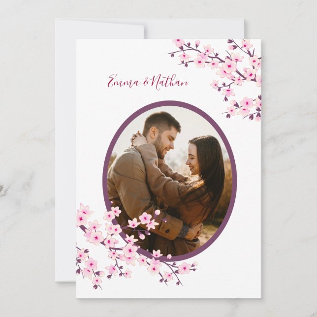 Invitation Photo Cherry Blossom Pink White Wedding (Devant)