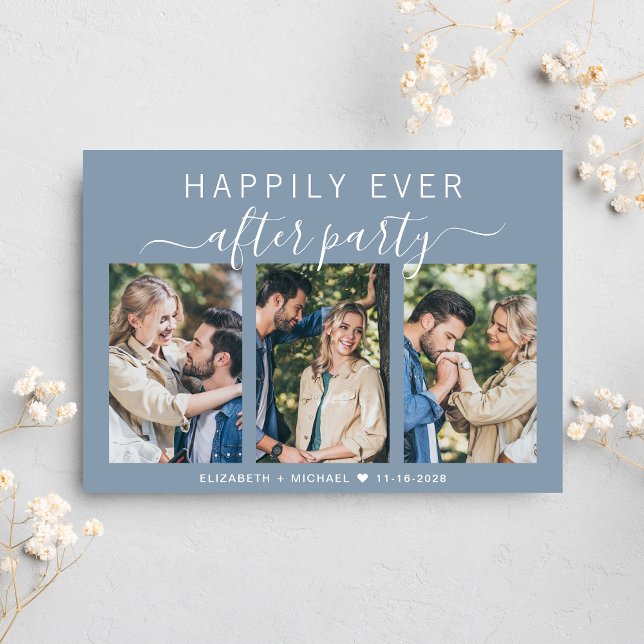 Invitation Photo Chic Dusty Blue Wedding Réception (From private vows to a grand happily ever after party - celebrate with family and friends)